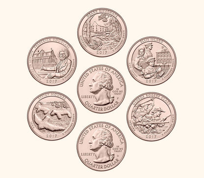 USA 25 c Parki narodowe x5 2017 platerowane złotem