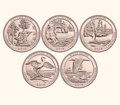 USA 25 c Parki narodowe x5 2018 platerowane złotem